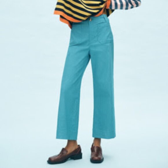 Maeve Colette Cropped Wide-Leg Pants | Turquoise | 27P - Picture 1 of 7